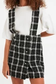 Moda Stil Regular Kare Yaka Mini Boy Askılı Dokuma Elbise - 3