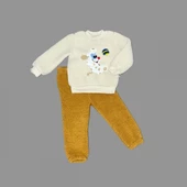 1-2-3 Yaş Toplu Köpek Nakışlı Kuzu Kumaş Sweat Pantolonlu Uzun Kollu Kız Erkek Bebek Takımı - 1