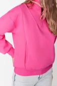 Fermuarlı Yaka Düşük Kol Geniş Kalıp Fermuarlı Kalın İçi Polarlı Örme Sweatshirt - 1
