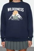 Regular Bisiklet Yaka Düşük Kol Regular Baskılı Kalın İçi Polarlı Rahat Kalıp Örme Sweatshirt - 5