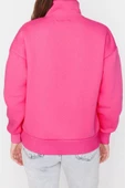Fermuarlı Yaka Düşük Kol Geniş Kalıp Fermuarlı Kalın İçi Polarlı Örme Sweatshirt - 4