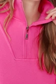 Fermuarlı Yaka Düşük Kol Geniş Kalıp Fermuarlı Kalın İçi Polarlı Örme Sweatshirt - 2