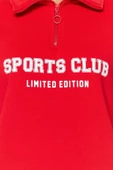 Bol Fermuarlı Yaka Düşük Kol Uzun Normal Kalıp Sloganlı Fermuarlı Kalın İçi Polarlı Sweatshirt - 4