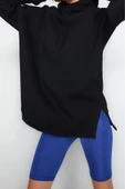 Tarz Bol Kapüşonlu Düşük Kol Uzun Şardonlu Örme Sweatshirt - 1