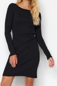 Moda Stil Slim Bisiklet Yaka Mini Boy Fitilli Sırt Detaylı Fitted Vücuda Oturan Esnek Örme Elbise thumbnail 4