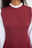 Moda Stil Regular Dik Yaka Mini Boy A Kesim Gömlek Detaylı Dokuma Elbise - 6