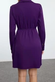 Moda Stil Regular Kruvaze Mini Boy Düz Dokuma Elbise - 5