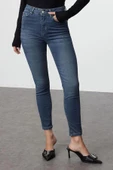 Stil Kadın Moda Denim Kot Pantolon Regular Dar Paça Mavi Yüksek Bel Skinny Jeans - 4