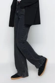 Stil Kadın Moda Denim Kot Pantolon Uzun Geniş Paça Antrasit Yüksek Bel Jeans - 2