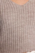 Stil Modern Kadın Crop Standart Kol V Yaka Basic Triko Kazak - 2