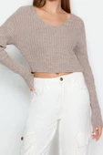 Stil Modern Kadın Crop Standart Kol V Yaka Basic Triko Kazak - 4