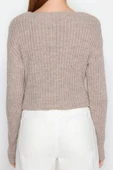 Stil Modern Kadın Crop Standart Kol V Yaka Basic Triko Kazak - 5