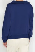 Regular Polo Yaka Standart Kol Regular Geniş Kalıp Triko Yaka Detaylı Diagonel Örme Sweatshirt - 5