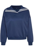 Regular Polo Yaka Standart Kol Regular Geniş Kalıp Triko Yaka Detaylı Diagonel Örme Sweatshirt - 6