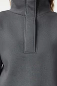 Crop Dik Yaka Standart Kol Crop Rahat Kesim Crop Çıtçıtlı Kalın İçi Polarlı Örme Sweatshirt - 3