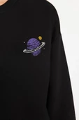 Regular Bisiklet Yaka Düşük Kol Regular Kalın İçi Polarlı Baskılı Normal Kalıp Örme Sweatshirt - 4