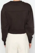 Bisiklet Yaka Düşük Kol Kalın İçi Polarlı Dikiş Detaylı Normal Kalıp Örme Sweatshirt - 5