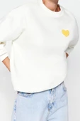 Oversize Bisiklet Yaka Düşük Kol Uzun Kalın Polarlı  Sırt Kabartma Baskılı Örme Sweatshirt - 3