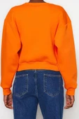 Tarz Crop Dik Yaka Düşük Kol Crop Rahat Kesim Crop Basic Kalın İçi polarlı Örme Sweatshirt - 5