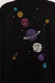Regular Bisiklet Yaka Düşük Kol Regular Kalın İçi Polarlı Baskılı Normal Kalıp Örme Sweatshirt - 5