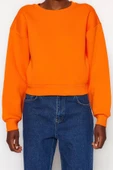 Tarz Crop Dik Yaka Düşük Kol Crop Rahat Kesim Crop Basic Kalın İçi polarlı Örme Sweatshirt - 6