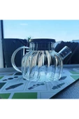 Çelik Kapaklı Borosilikat Dilimli Model Süzgeçli Cam Demlik Bitki Çayları 1000 Ml Royaleks-CM-2001 - 2