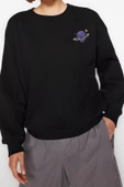 Regular Bisiklet Yaka Düşük Kol Regular Kalın İçi Polarlı Baskılı Normal Kalıp Örme Sweatshirt - 2