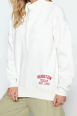 Regular Dik Yaka Standart Kol Regular Kalın İçi Polarlı Nakış ve Düğme Detaylı Örme Sweatshirt - 2