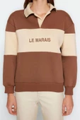 Polo Yaka Düşük Kol Kalın İçi Polarlı Normal Kalıp Nakışlı Polo Yaka Örme Sweatshirt - 6