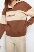 Polo Yaka Düşük Kol Kalın İçi Polarlı Normal Kalıp Nakışlı Polo Yaka Örme Sweatshirt - 3