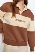 Polo Yaka Düşük Kol Kalın İçi Polarlı Normal Kalıp Nakışlı Polo Yaka Örme Sweatshirt - 1