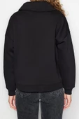 Regular Fermuarlı Yaka Standart Kol Regular Fermuarlı Kalın İçi Polarlı Fit Örme Sweatshirt - 5