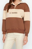 Polo Yaka Düşük Kol Kalın İçi Polarlı Normal Kalıp Nakışlı Polo Yaka Örme Sweatshirt - 2