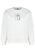 Tarz Regular Bisiklet Yaka Düşük Kol Regular Çiçek Nakışlı Kalın İçi Polarlı Örme Sweatshirt - 6