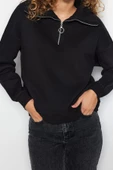 Regular Fermuarlı Yaka Standart Kol Regular Fermuarlı Kalın İçi Polarlı Fit Örme Sweatshirt - 1