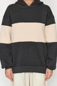 Tarz Bol Kapüşonlu Düşük Kol Uzun Kalın İçi Polarlı Geniş Kalıp Örme Sweatshirt - 4