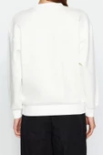 Tarz Regular Bisiklet Yaka Düşük Kol Regular Çiçek Nakışlı Kalın İçi Polarlı Örme Sweatshirt - 5