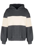 Tarz Bol Kapüşonlu Düşük Kol Uzun Kalın İçi Polarlı Geniş Kalıp Örme Sweatshirt - 6
