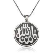 925 Ayar Gümüş Maşallah Yazılı Gümüş Kolye - 1
