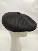 İnce Çizgili Şık Erkek Klasik Kasket Siyah Renk thumbnail 8