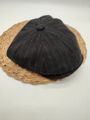 İnce Çizgili Şık Erkek Klasik Kasket Siyah Renk thumbnail 7