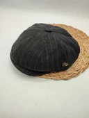 İnce Çizgili Şık Erkek Klasik Kasket Siyah Renk thumbnail 6