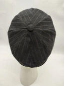 İnce Çizgili Şık Erkek Klasik Kasket Siyah Renk thumbnail 9