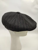 İnce Çizgili Şık Erkek Klasik Kasket Siyah Renk thumbnail 3