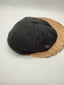 İnce Çizgili Şık Erkek Klasik Kasket Siyah Renk thumbnail 1