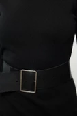 Moda Stil Regular Bisiklet Yaka Maxi Boy Triko Kemerli Elbise - 2