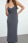Moda Stil Slim V Yaka Midi Boy Premium İplik Özel İplik Triko Hırka- Elbise Takım - 4