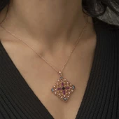925 Ayar Gümüş Rose Etnik Desenli Madalyon Kolye - 4