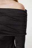 Moda Slim Carmen Yaka Mini Boy Soft Touch Yumuşak Kumaşlı Fitted Vücuda Oturan Esnek Örme Elbise - 2