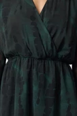 Moda Stil Regular Kruvaze Mini Boy Soyut Desen Yaka Skater Belden Açılan Astarlı Şifon Dokuma Elbise - 2